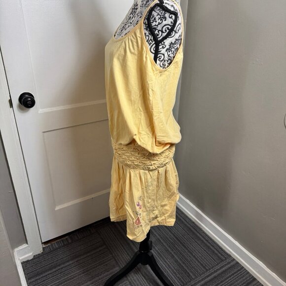 Volcom yellow drop waist mini dress with ruffles and flowers.  Size large - Picture 4 of 8